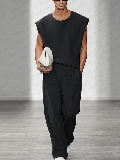 Urban Casual Shoulder Pad Tank Top Set