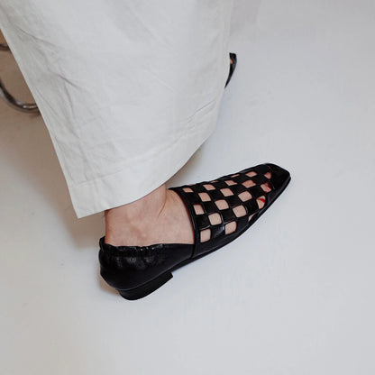 Checkered Italian Leather Mules