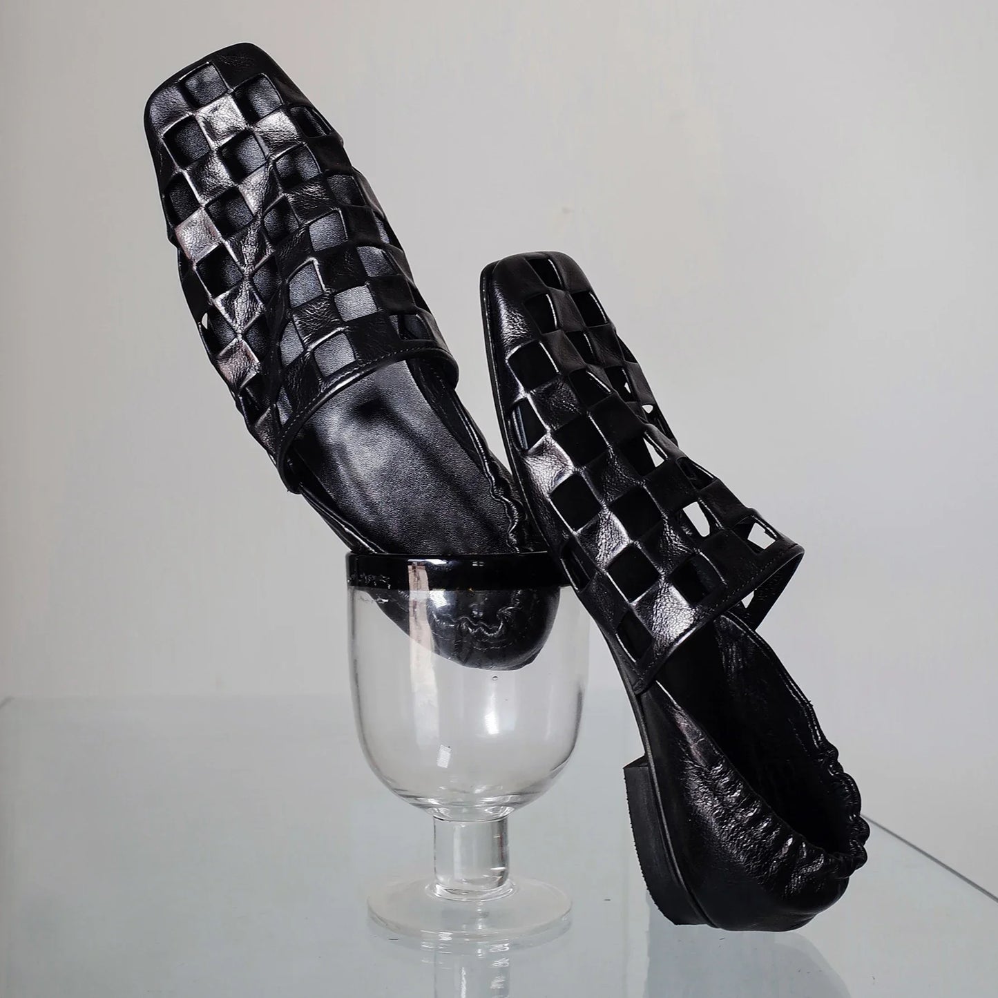 Checkered Italian Leather Mules